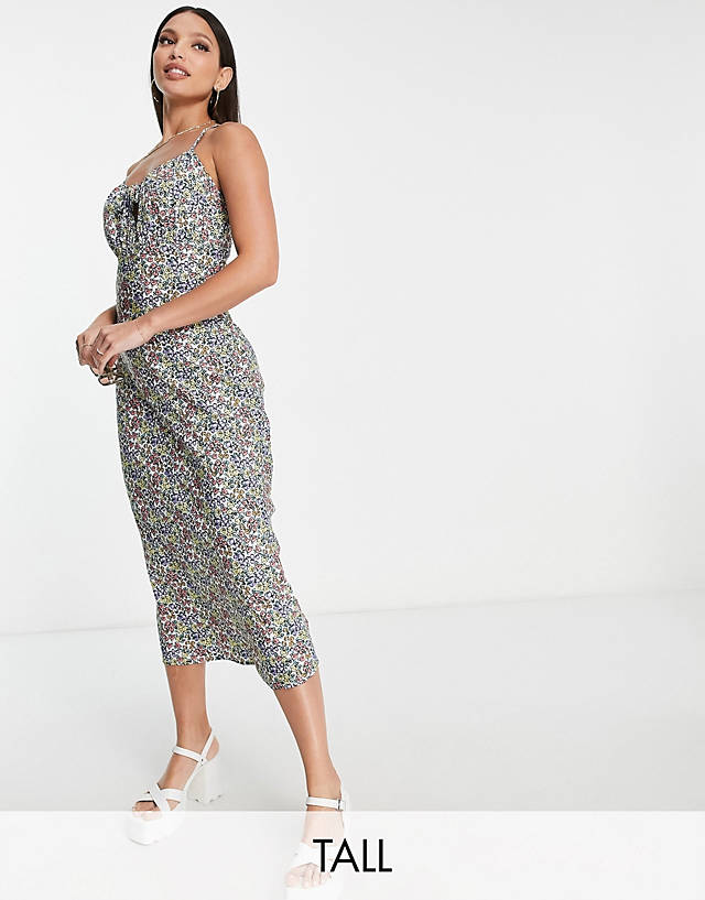 Influence Tall - crossover strap midaxi dress in ditsy floral print