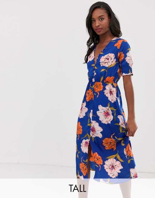 Influence Tall floral midi dress with shirred sleeves | ASOS