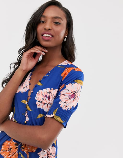 Influence Tall floral midi dress with shirred sleeves | ASOS