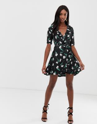 black floral wrap dress