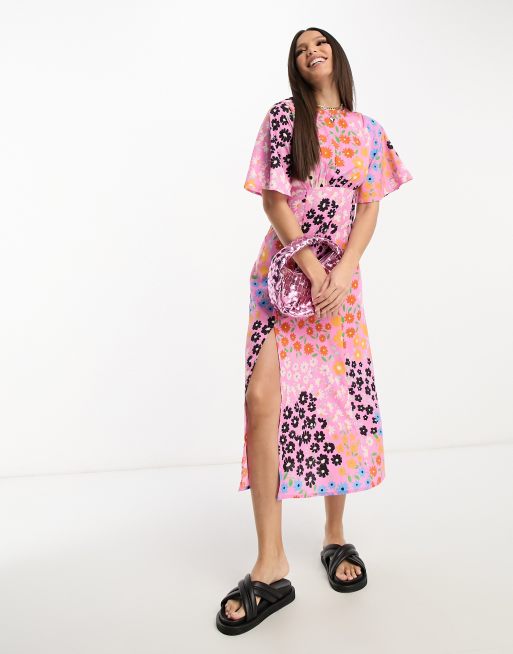 Pink floral hotsell tea dress