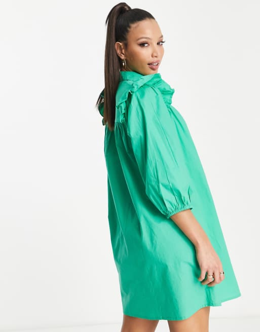 Influence Tall frill sleeve mini shirt dress in green