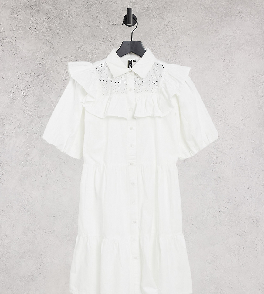 Influence Tall Frilled Shirt Dress With Broderie In White