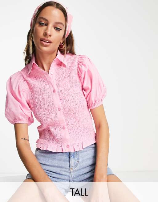 Influence Tall – Geraffte Bluse in Rosa