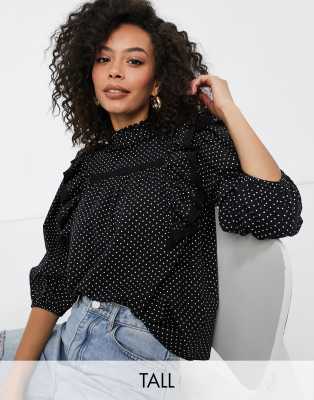 black high neck ruffle blouse