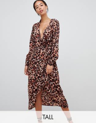 leopard wrap midi dress