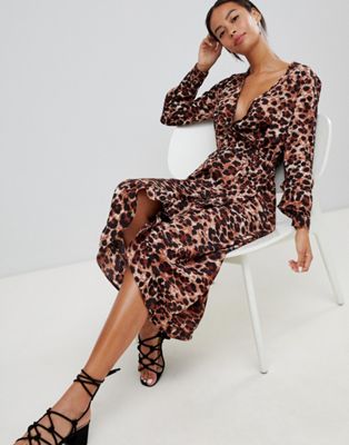 leopard print wrap frill dress