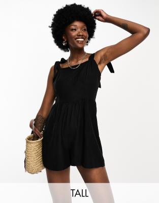 Influence Tall Influence Tall linen blend tie strap playsuit in black