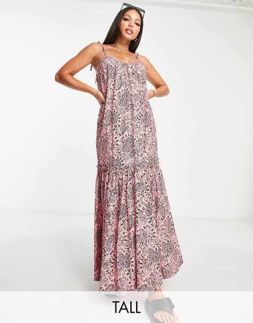 Influence Tall maxi beach dress in pink print ASOS