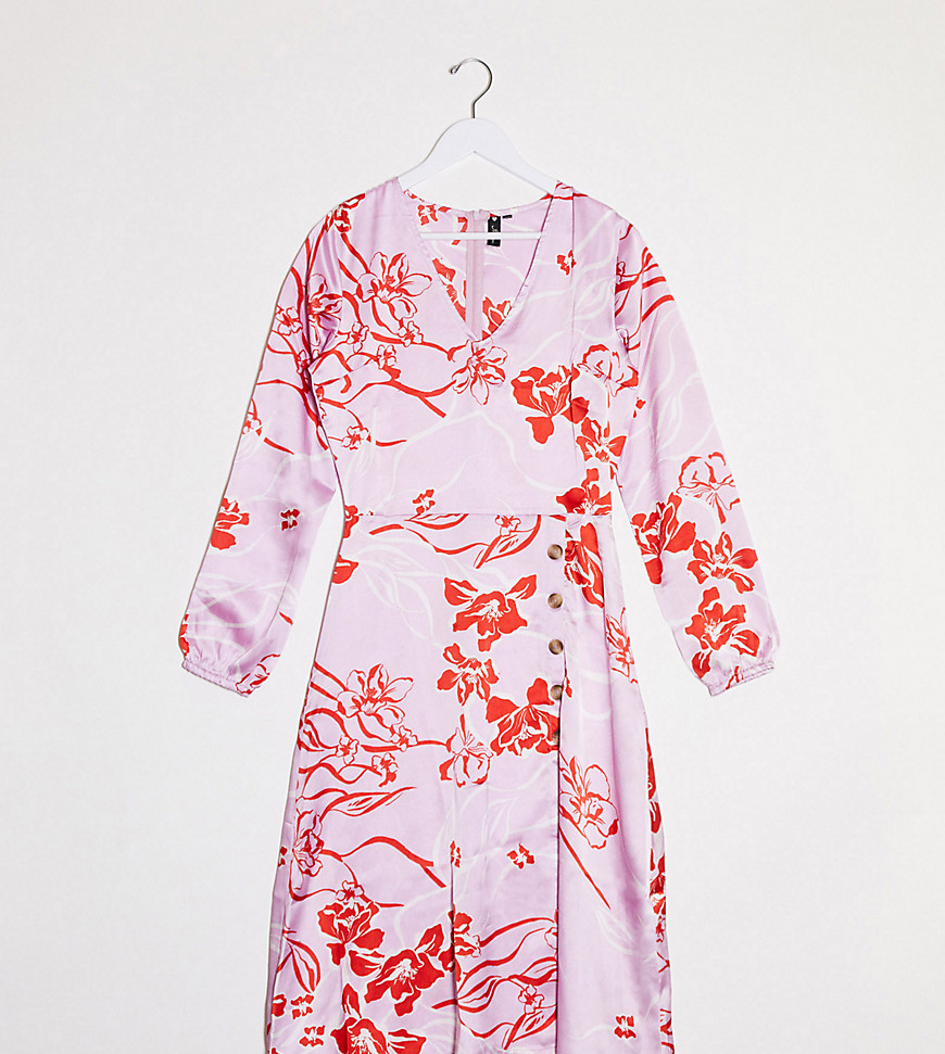 Influence Tall - Midi-jurk met knopen vooraan en bloemenprint in roze