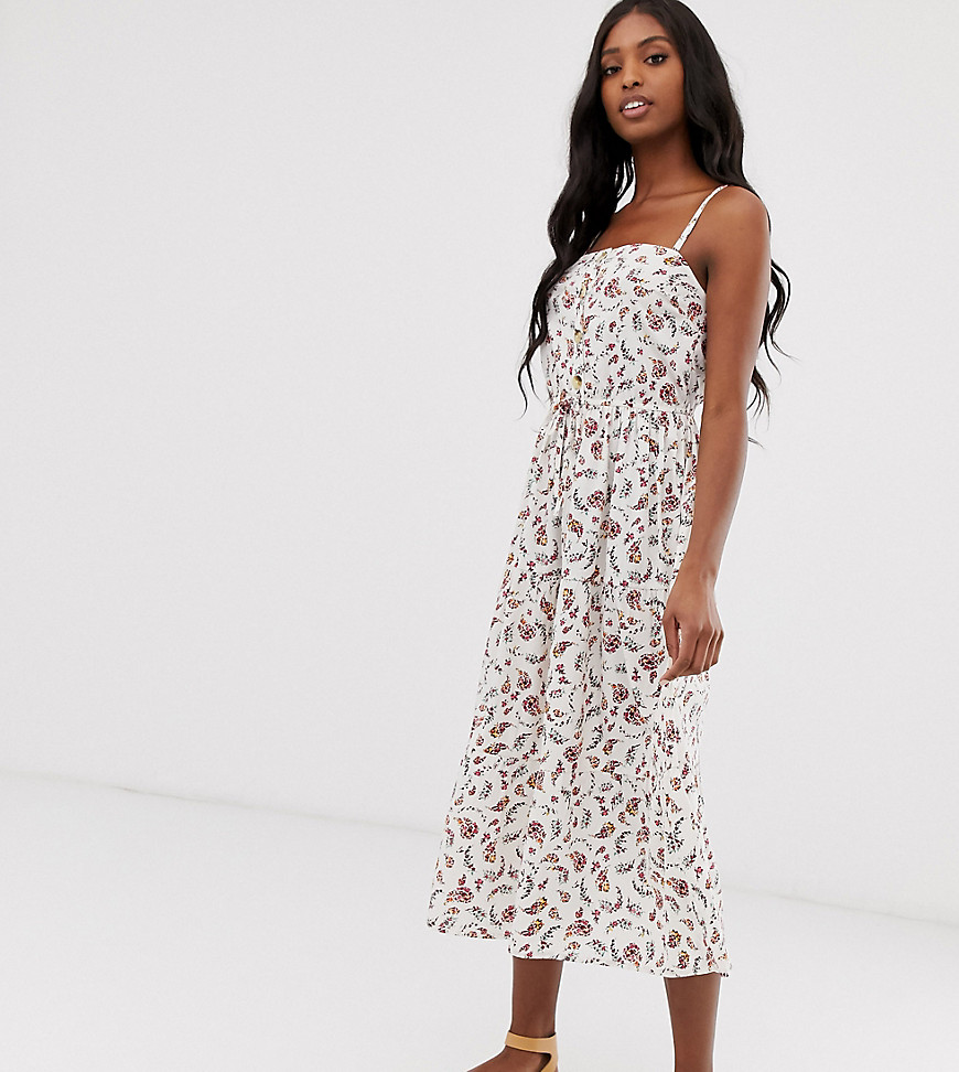 Influence Tall - Midi-jurk met stroken en fijne bloemenprint-Wit