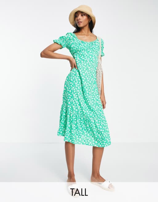  Influence Tall – Midikleid in Grün mit Blumenmuster  