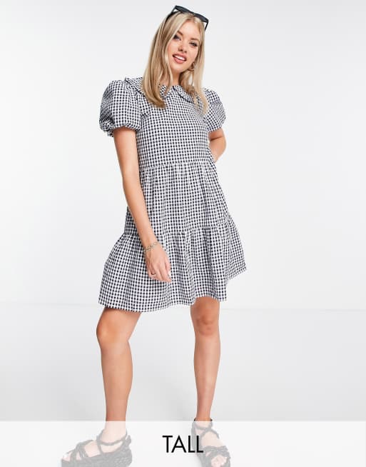 Influence Tall - Mini-jurk met kraagje en gingham ruit in marineblauw