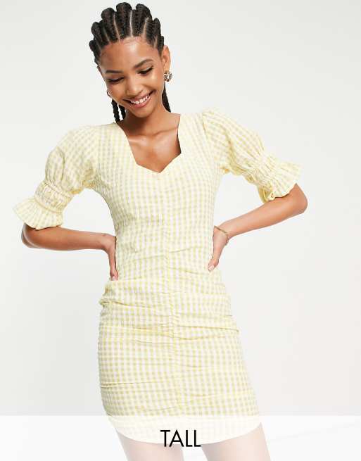 Influence Tall - Mini-jurk met ruches langs de mouwen, aangerimpelde voorkant en gingham ruit in geel