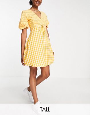 Influence Tall mini tea dress in yellow gingham - ASOS Price Checker