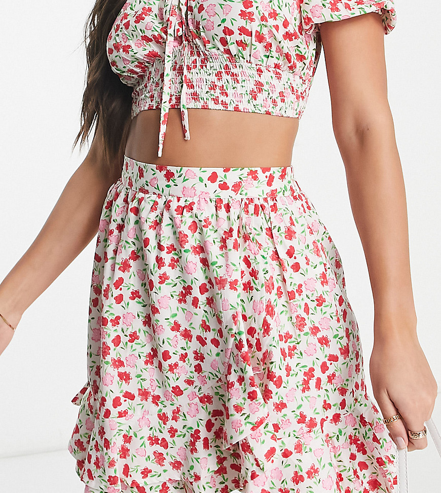 Influence Tall mini wrap skirt co-ord in floral print-Multi