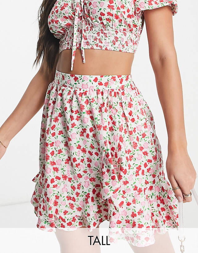 Influence Tall - mini wrap skirt co-ord in floral print