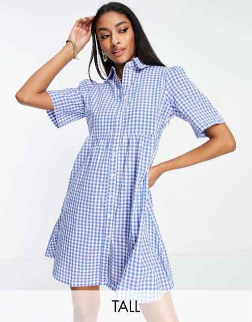 Influence Tall - Overhemdjurk met gingham ruit in blauw