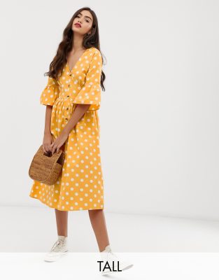 Asos yellow shop polka dot dress