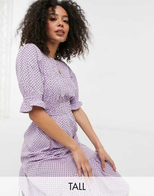 Influence Tall polka dot midi dress in lilac