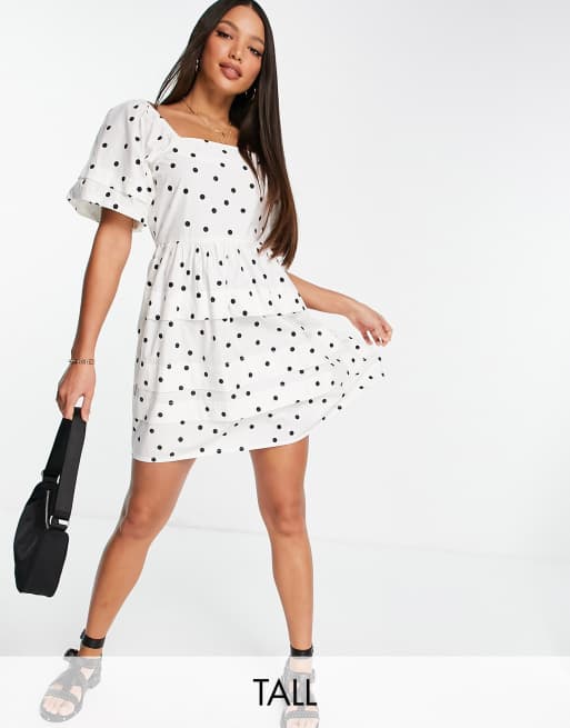 Influence Tall - Robe courte à manches bouffantes en popeline de coton - Pois