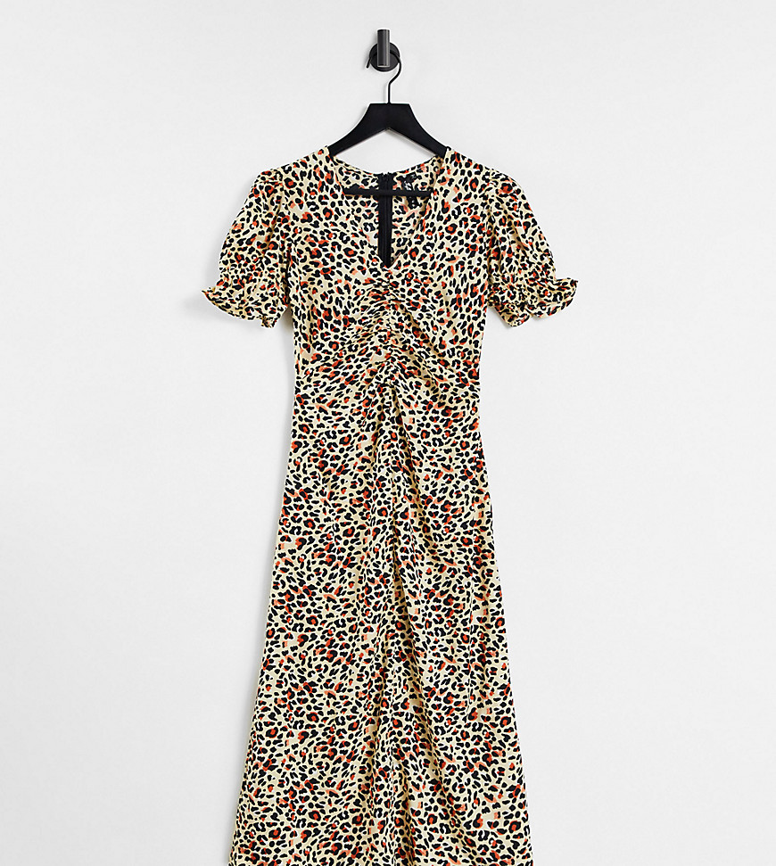 Influence Tall satin midi tea dress in leopard print-Multi