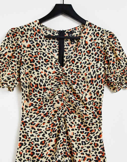 Influence Tall satin midi tea dress in leopard print, 4 of 4