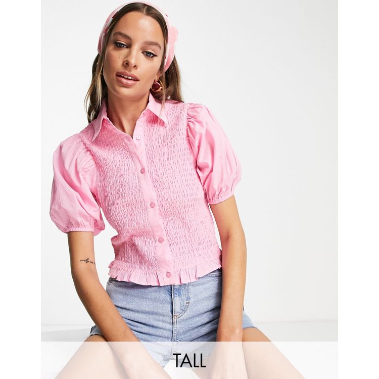 Influence Tall shirred blouse in pink | ASOS