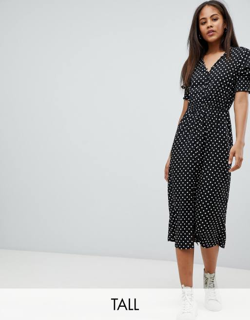 Influence Tall Shirred Sleeve Polka Dot Midi Dress