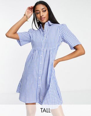 Influence Tall shirt dress in blue gingham - ASOS Price Checker