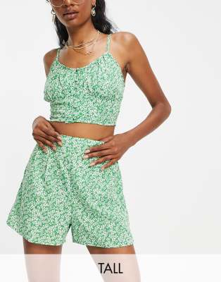 Influence Tall Influence Tall shorts co-ord in green floral print