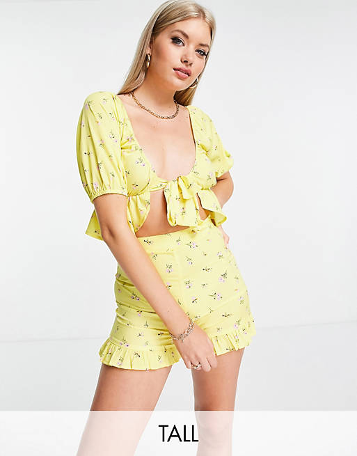 Influence Tall shorts co-ord in yellow floral print
