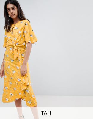 floral tie front midi dress
