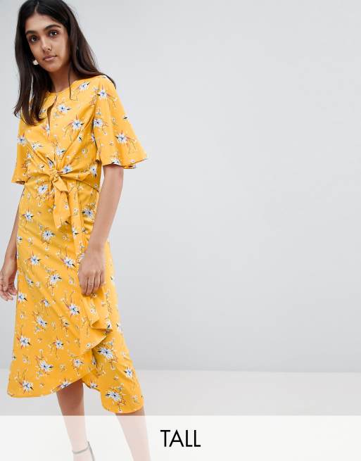 Asos design wrap front midi sales dress with cutout in floral print