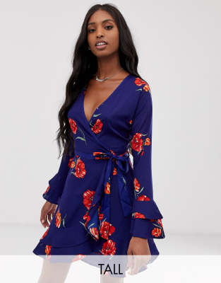 navy frill wrap dress