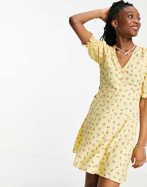 Mustard floral tea on sale dress