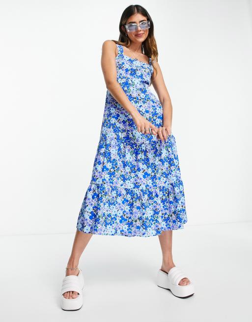 Asos blue shop floral midi dress