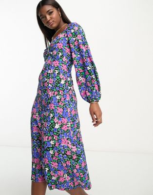 Influence tie back midi dress in bold floral print