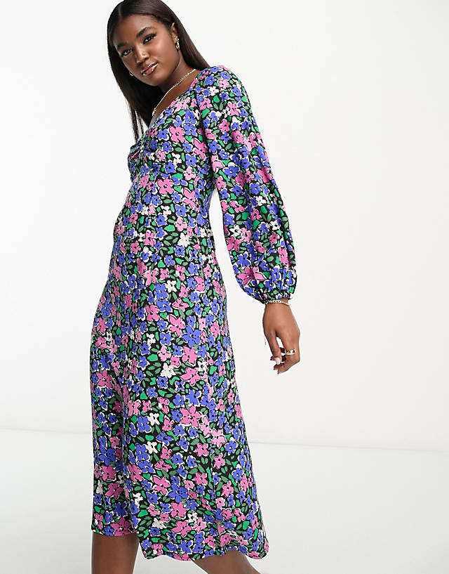 Influence - tie back midi dress in bold floral print