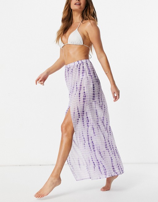 Influence tie dye print beach co-ord maxi skirt with splits