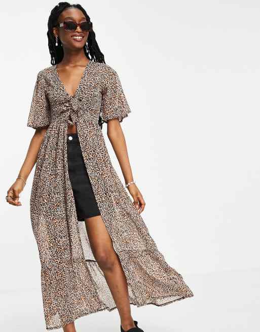 Influence tie front maxi dress in leopard print | ASOS