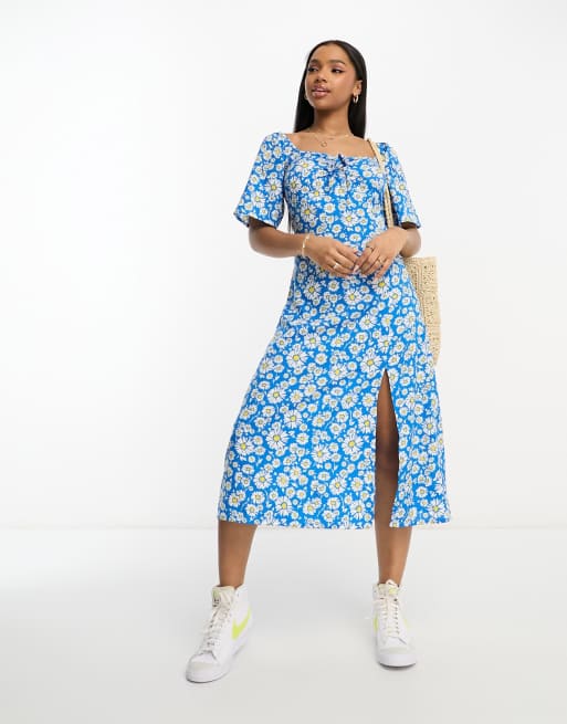 Blue and white shop floral midi dress