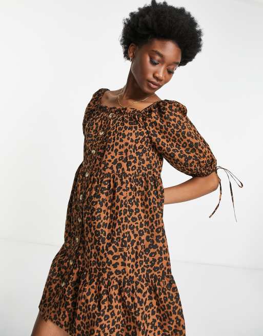 Leopard print hot sale puff sleeve dress