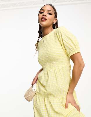 Influence Tiered Midi Dress In Yellow Gingham