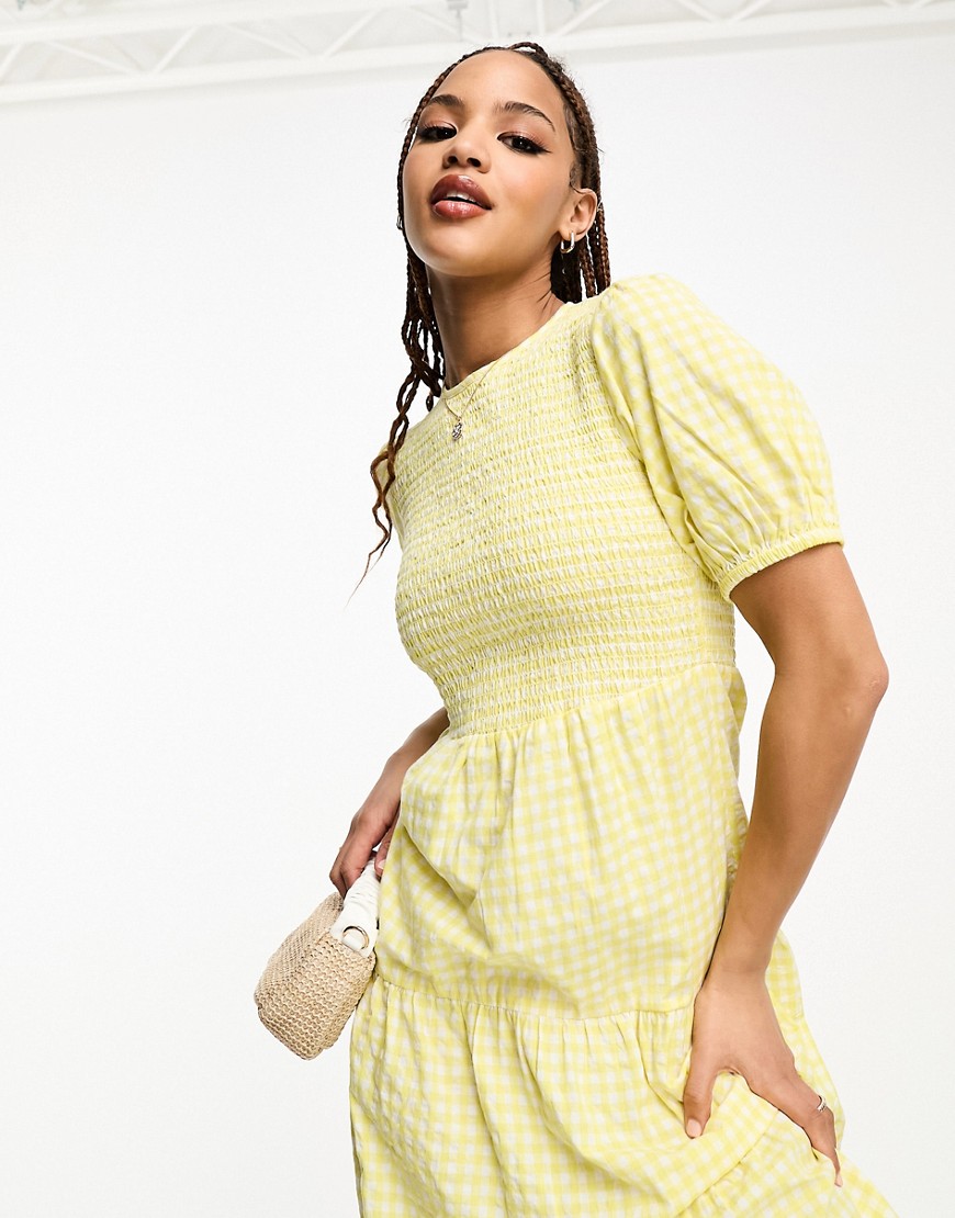 Influence tiered midi dress in yellow gingham