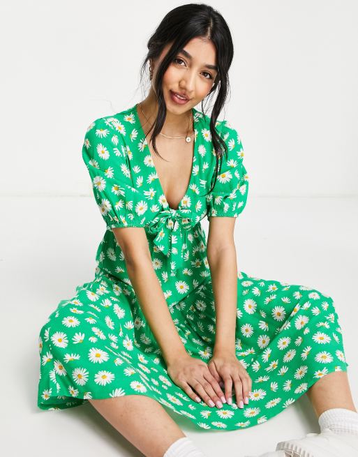 Ever New puff sleeve square neck midi dress in buttercup floral