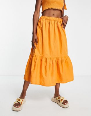 Influence tiered midi skirt co-ord in rust