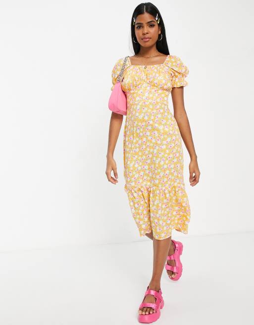 Asos yellow floral dress best sale