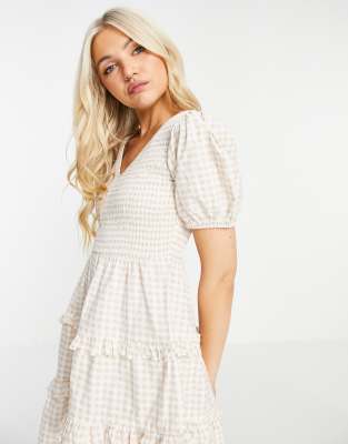 gingham dress beige