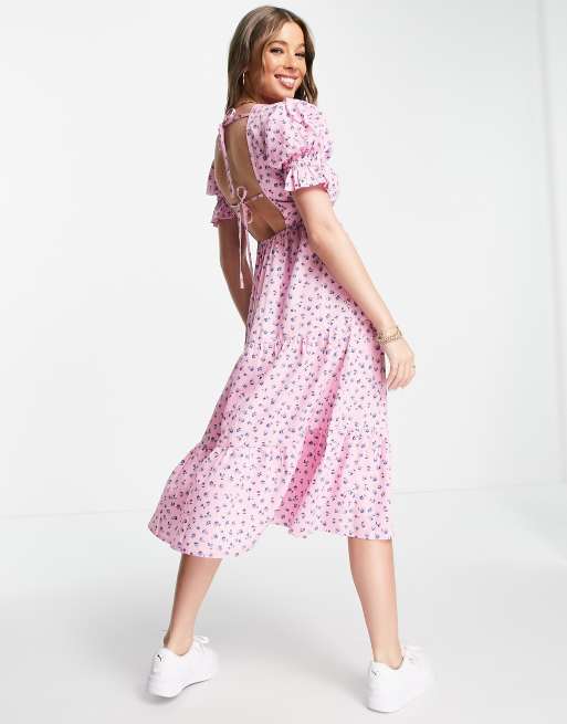 Asos pink floral sales midi dress